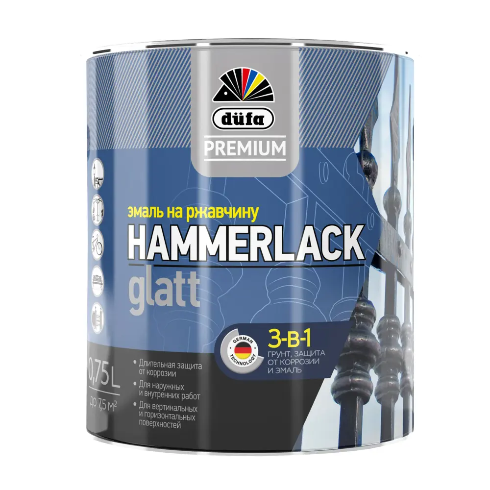 Эмаль по ржавчине 3 в 1 Dufa Hammerlack гладкая цвет черный 0.75 л STLM-2177851 - Вид №1