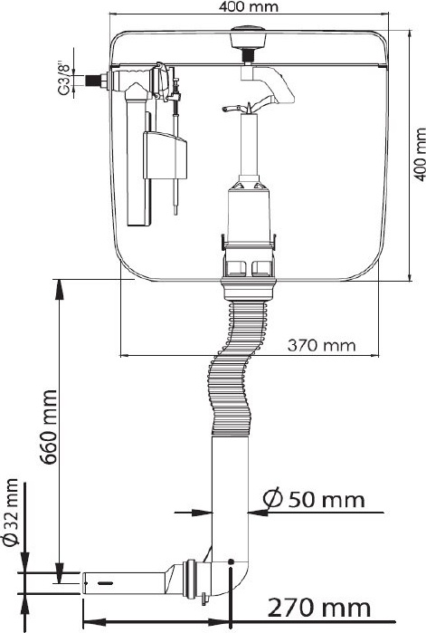 560005 HISAR Бачок пластиковый кнопочный+Труба Creavit Hisar  - Вид №1
