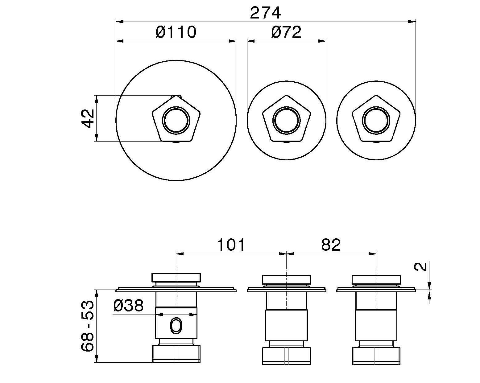 Смеситель для душа с 3 отверстиями и отдельными розетками Newform многофункциональные термостаты 2 выхода ARCH-00055204 - Вид №3
