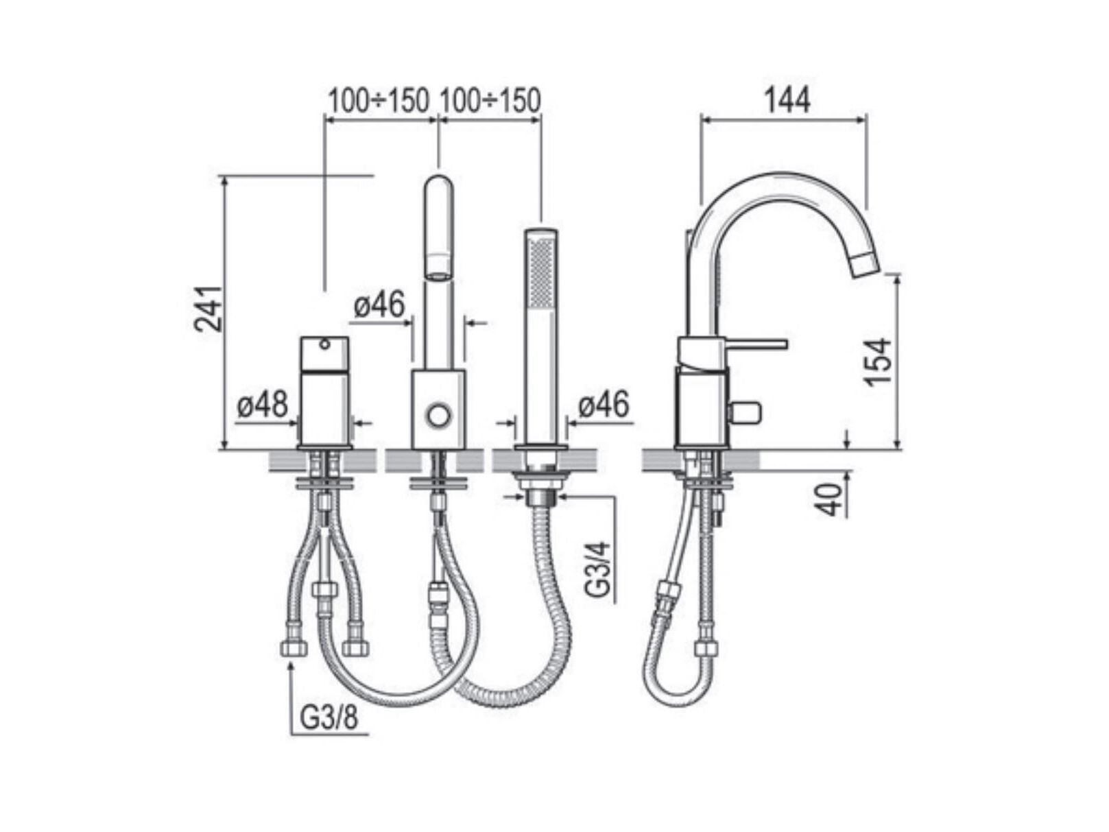 Набор для ванны с одной ручкой и ручным душем GUGLIELMI RUBINETTERIE Sprint One ARCH-00116437 - Вид №2
