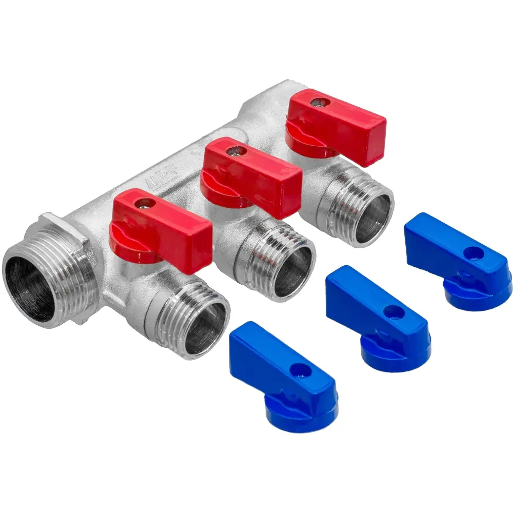 Коллектор с кранами MPF на 3 выхода 3/4"x1/2" наружная резьба 87886411 STLM-2117350  - Вид №3