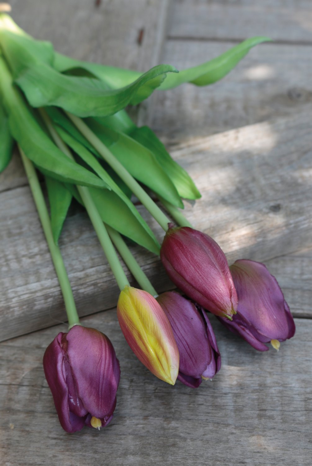 2952 208 a3 Искусственный букет тюльпанов, 5-кратный, 37 см, фиолетово-зеленый H-andreas  - Вид №2