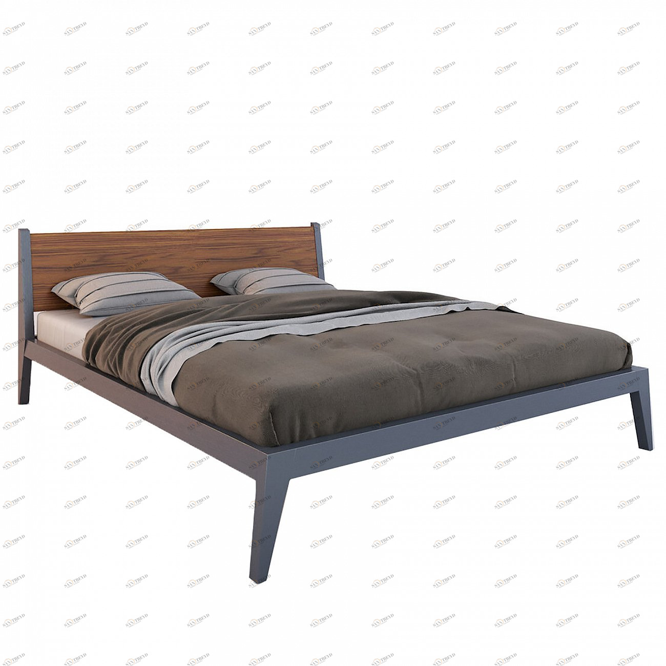 Кровать двуспальная деревянная орех 180x200 серая Fly BRAGIN DESIGN ДИЗАЙНЕРСКИЕ 256398 Коричневый;серый 