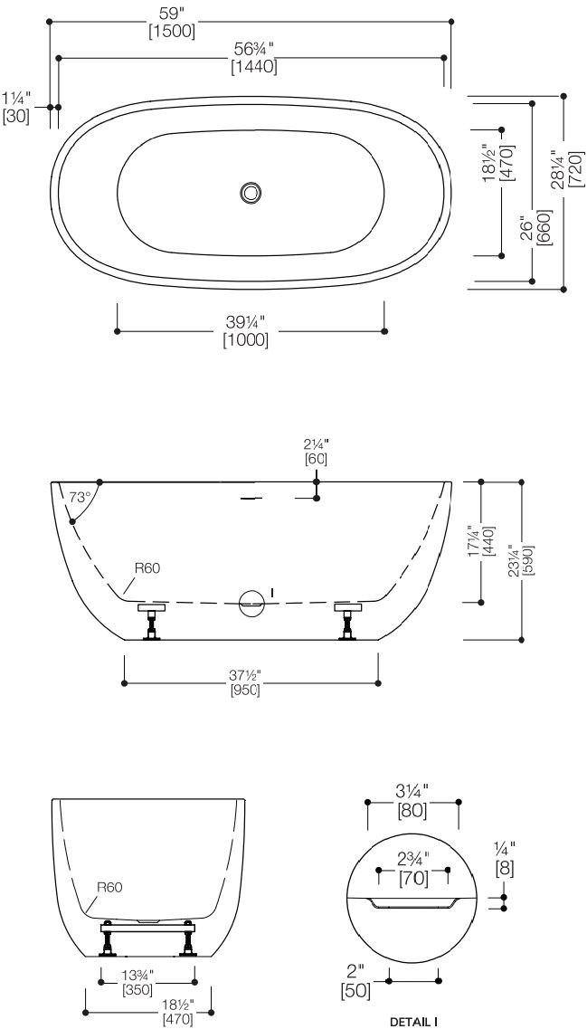 Blu Bathworks® Отдельностоящая овальная акриловая ванна Siena Bt8006b15 - Вид №4