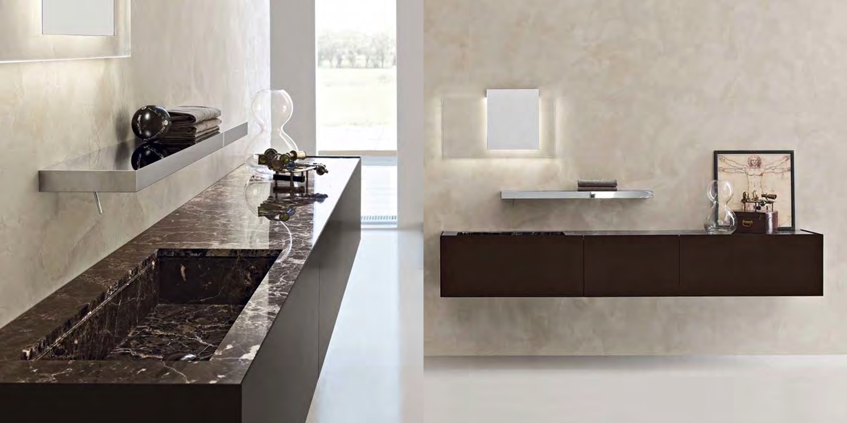 Toscoquattro Комплект мебели для ванной 05 с раковиной из мрамора TIME коричневый T3240LHLB17S5BE - Вид №1