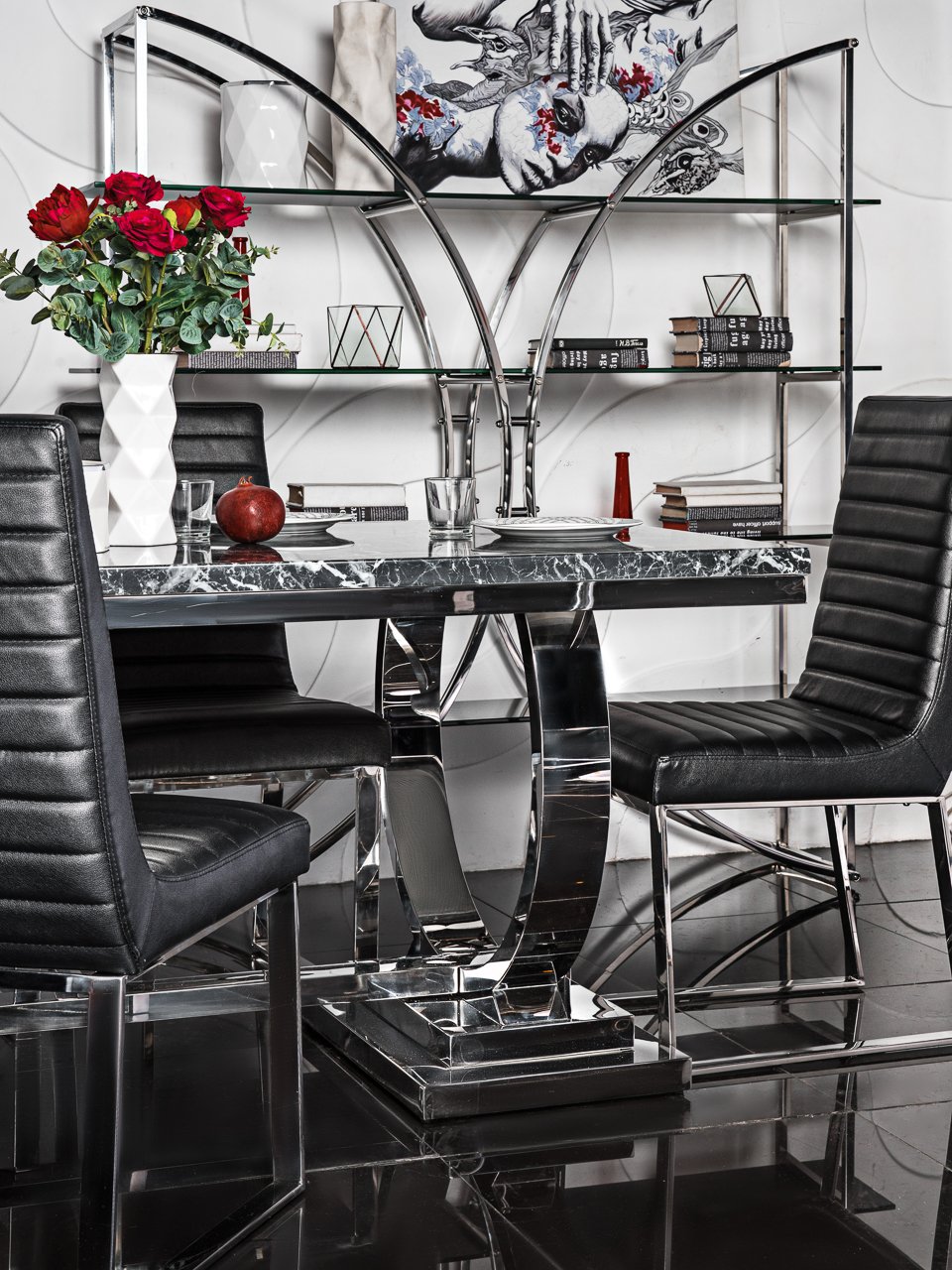 Обеденный стол прямоугольный темно-серый искусственный мрамор на основании хром 180 см Donna ДОМАШНЯЯ ОБСТАНОВКА SKY 045152 Серый;хром Santreyd - Вид №5