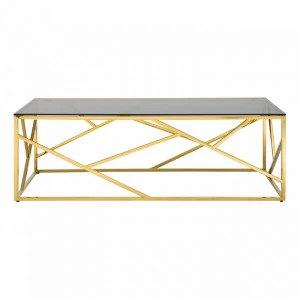 Журнальный столик стеклянный дымчатый с основанием золото 120х60 см "Арт Деко" STOOL GROUP  00-3881899 Золото