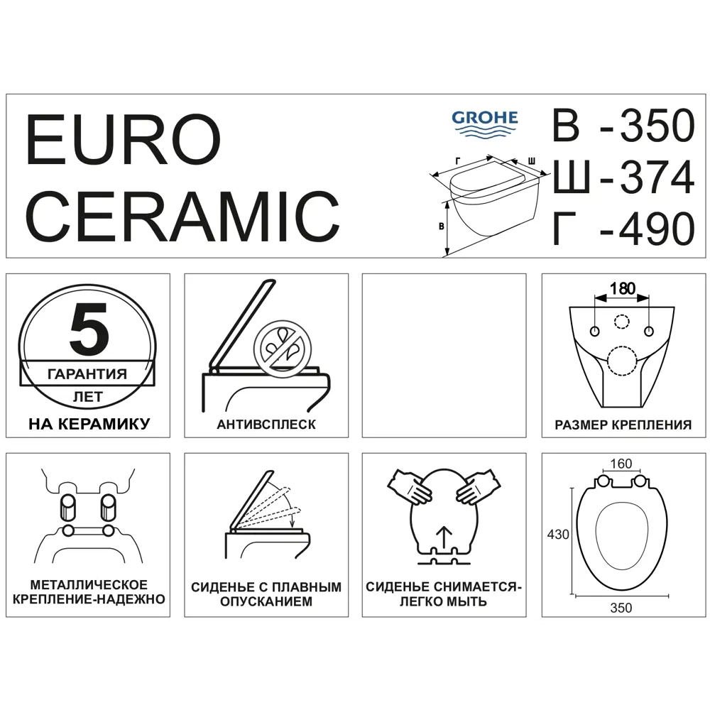 Унитаз подвесной Grohe Euro Ceramic безободковый 82629850 STLM-2018365 - Вид №3