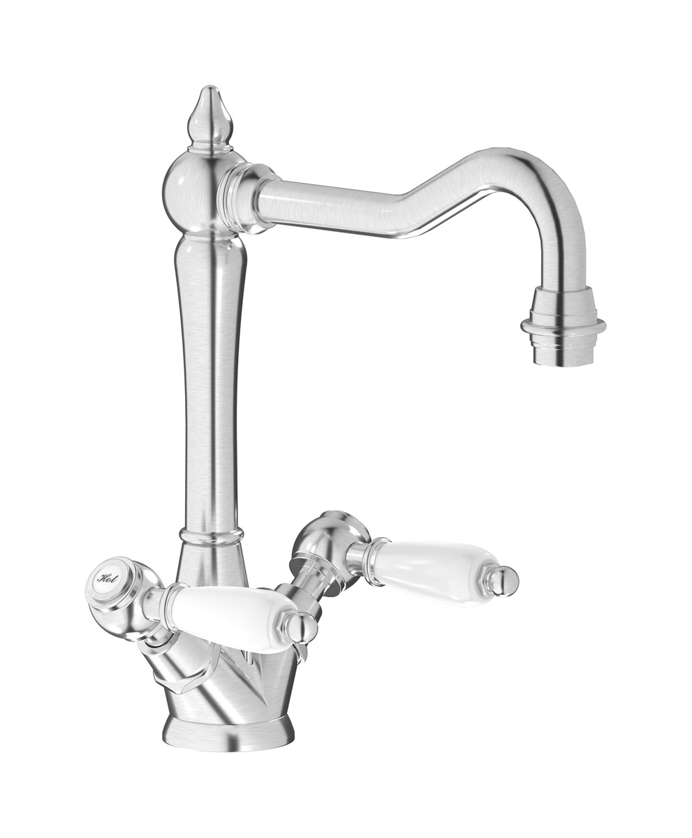 Смеситель для раковины на 1 отверстие с 2 ручками в комплекте с донным клапаном. WE ARE IB hl205ss_2 Brushed Nickel Hermes