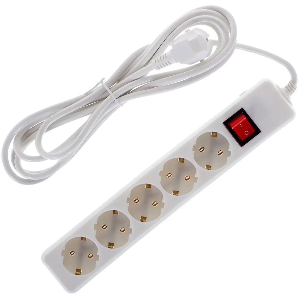 Удлинитель с заземлением 5 розеток 3 м 3500 Вт выключатель цвет белый SKYBEAM STLM-2172995 - Вид №1