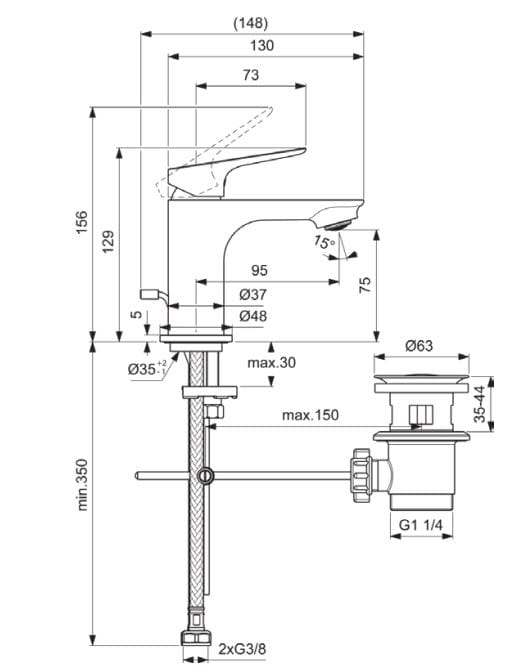 Однорычажный смеситель для раковины со сливом Ideal Standard Ceralife O ARCH-00025617 - Вид №2