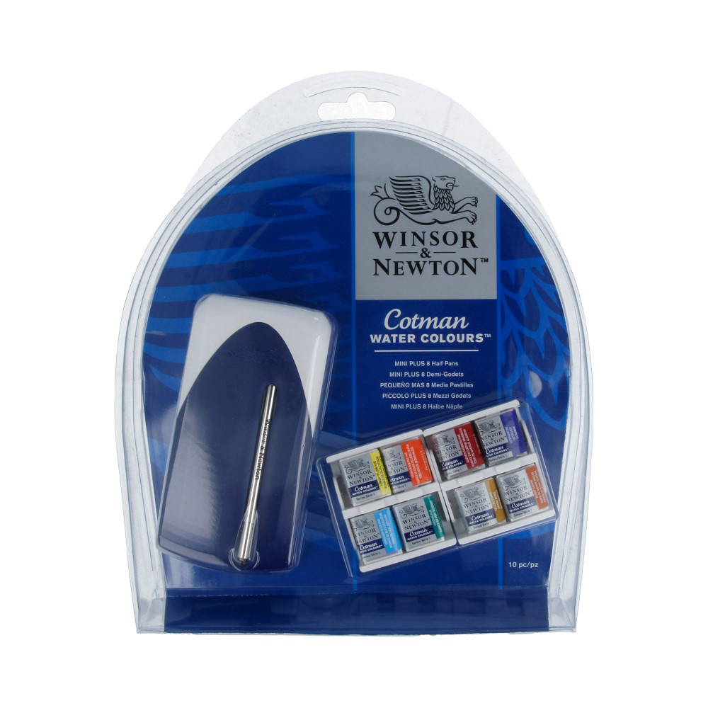 390396 Краска акварель набор Cotman МИНИ Плюс 8 цв. с компактной кистью №5 Winsor&Newton 