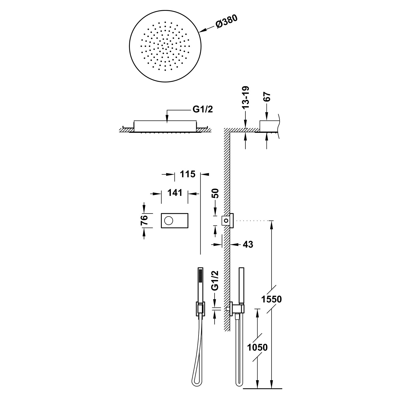 SHOWER TECHNOLOGY 2-сторонний встраиваемый электронный термостатический смеситель для душа, набор для душа-09286555 TRES Electronic - Вид №1