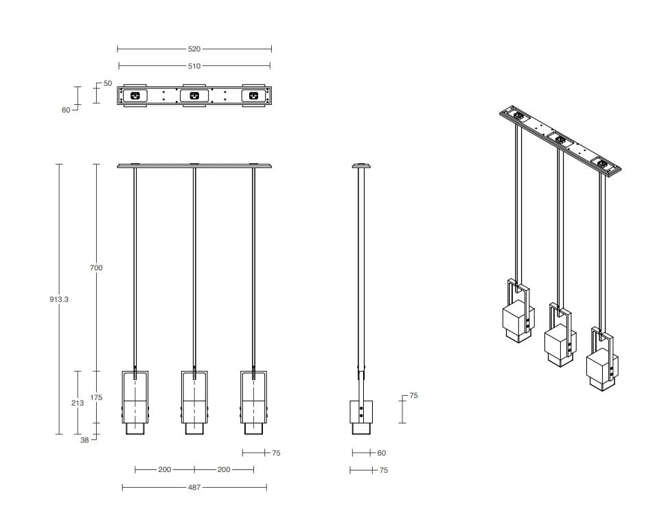 Металлический светодиодный подвесной светильник Articolo Studios куб ARCH-00024668 - Вид №1