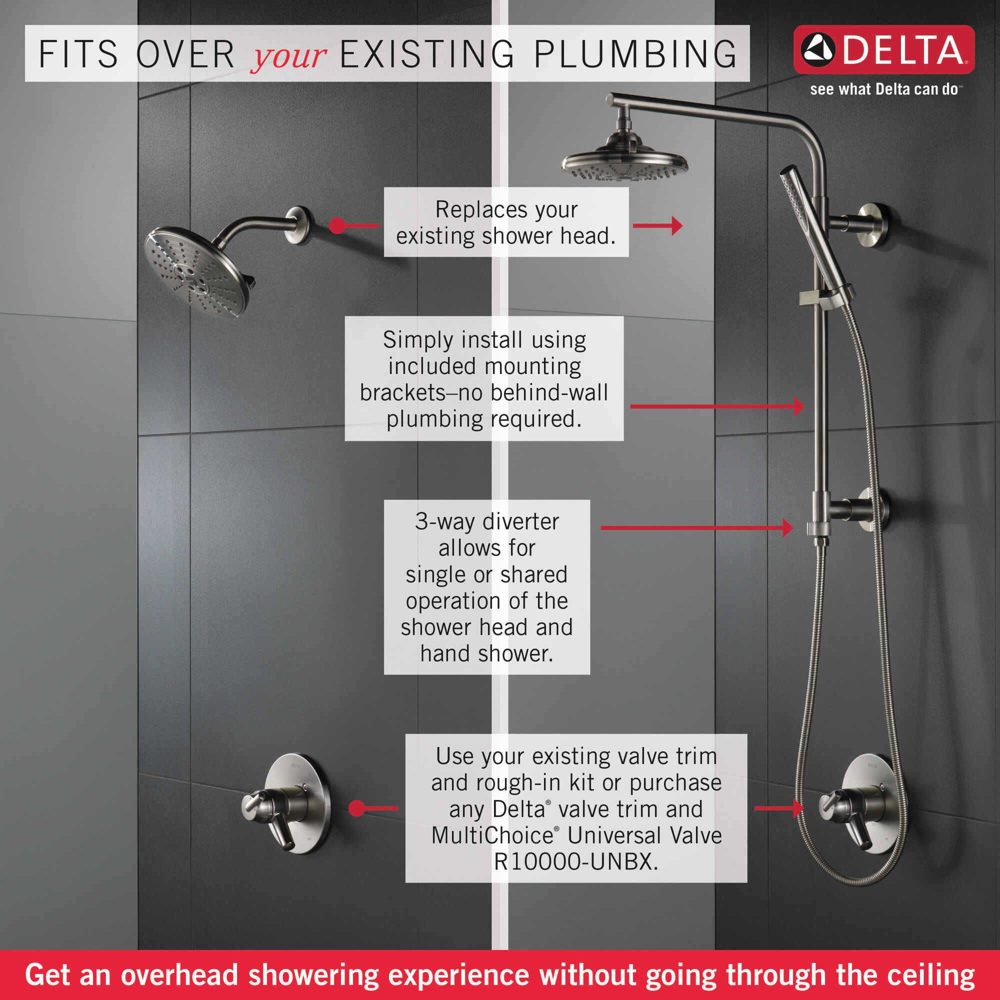 58410-KS Душевая колонна угловая 18 дюймов Delta Faucet Universal Showering Черный нержавеющий  - Вид №1