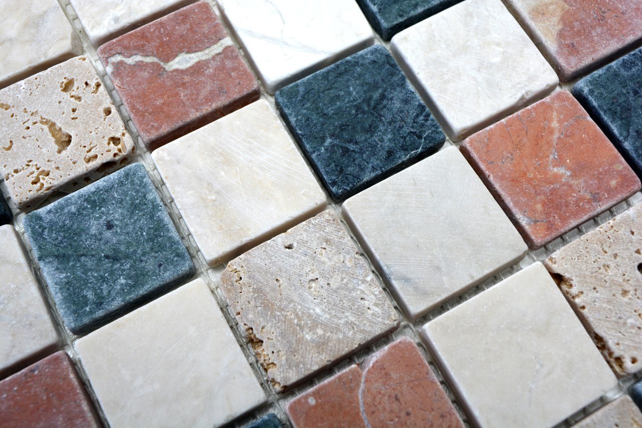 Мраморная мозаика Боттичино, травертин, Красная Верона и зеленые Альпы Mosaix ARCH-00048205 - Вид №1