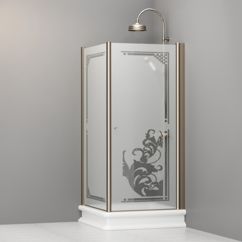 9147P3 Душевая кабина SX с распашной дверью и фиксированной боковой частью для душевого поддона 90x90 квадрат, цвет Бронзовый Kerasan RETRO Италия 