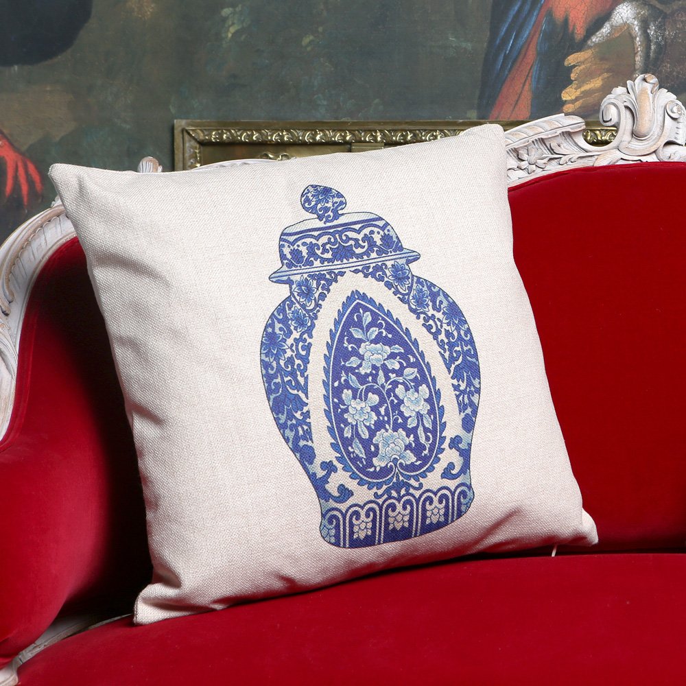Декоративная подушка 45х45 см бело-синяя "Антик Блю" "Китайская ваза 2" BYOBJECT РИСУНОК 00-3873548 Белый;синий Object Desire  - Вид №1