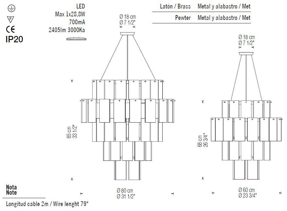 fambuena Светодиодный подвесной светильник из алебастра Quarz 6054 / 6055 - Вид №3
