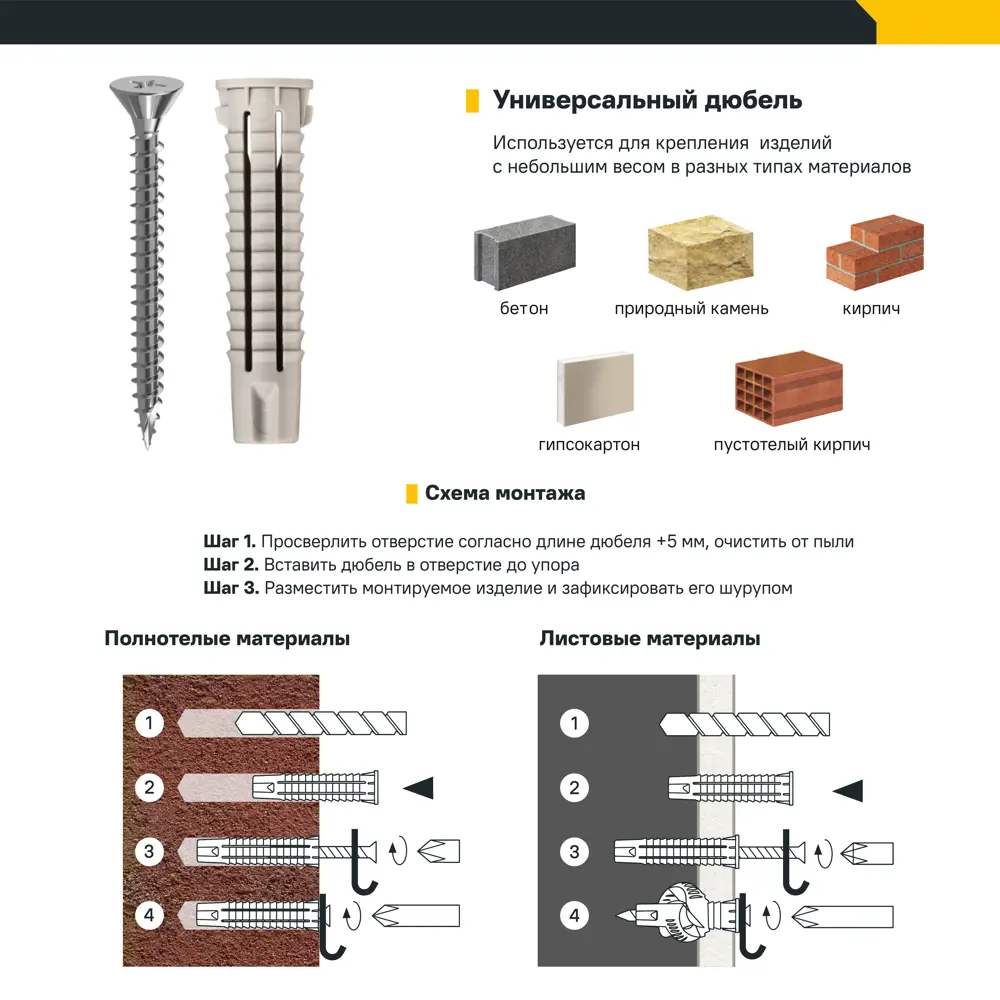 Дюбель универсальный нейлоновый Dilwis 8x40мм 8 шт. в комплекте с шурупом STLM-2026470 - Вид №3