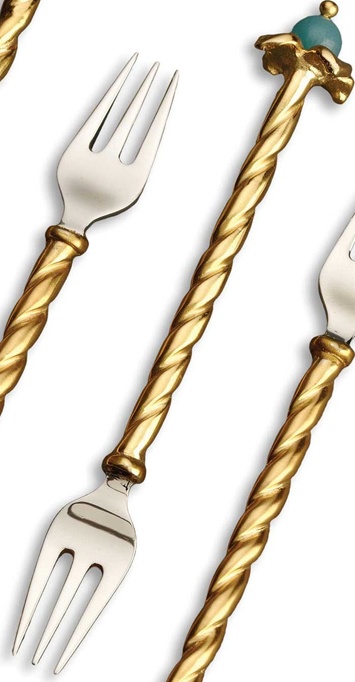 10575415 L’Objet Набор из 4 вилок для пирожных 10см "Венеция" (амазонит) п/к Сталь нержавеющая 