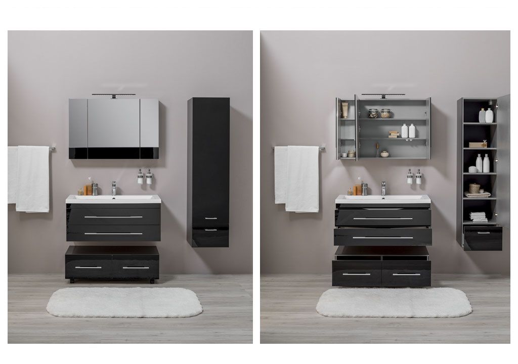 Шкаф-пенал для ванной Aquanet Верона 40 черный (подвесной) 00176673 - Вид №2