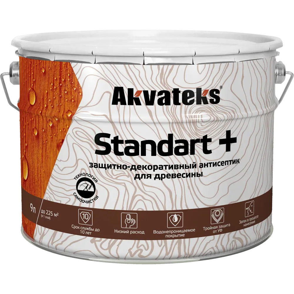 АКВАТЕКС Standart - защитный антисептик для дерева цвет орех 9 л 86364496 STLM-0068142 - Вид №1
