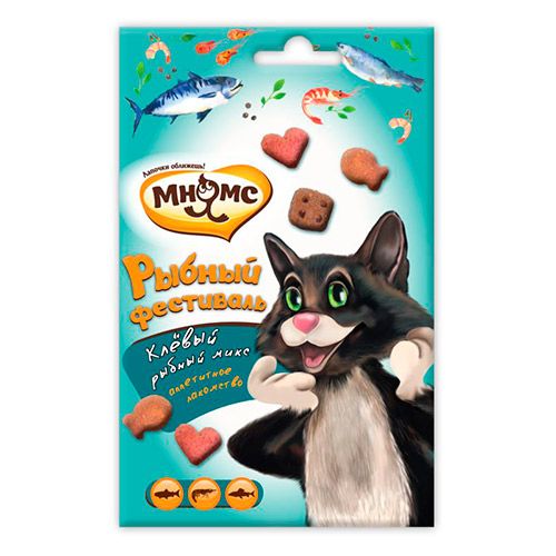 ПР0037772 Лакомство для кошек Рыбный фестиваль (лосось, креветки, форель) 50г МНЯМС 