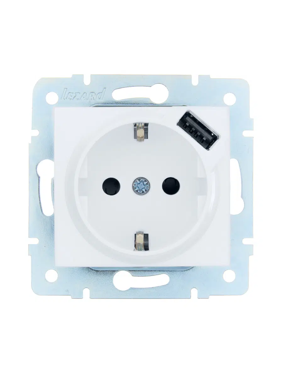 ASTI Розетка с/з + USB разъём белая механизм LEZARD 7081-0288-181 - Вид №1