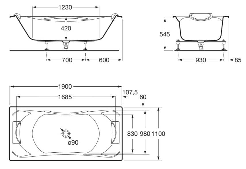 Утопленная акриловая прямоугольная ванна Roca BECOOL 2479 / 2480 ARCH-00133076 - Вид №6