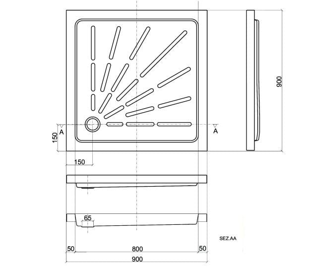 Квадратный нескользящий поддон для душа из нержавеющей стали Thermomat 2060/2065 ARCH-00130262 - Вид №3