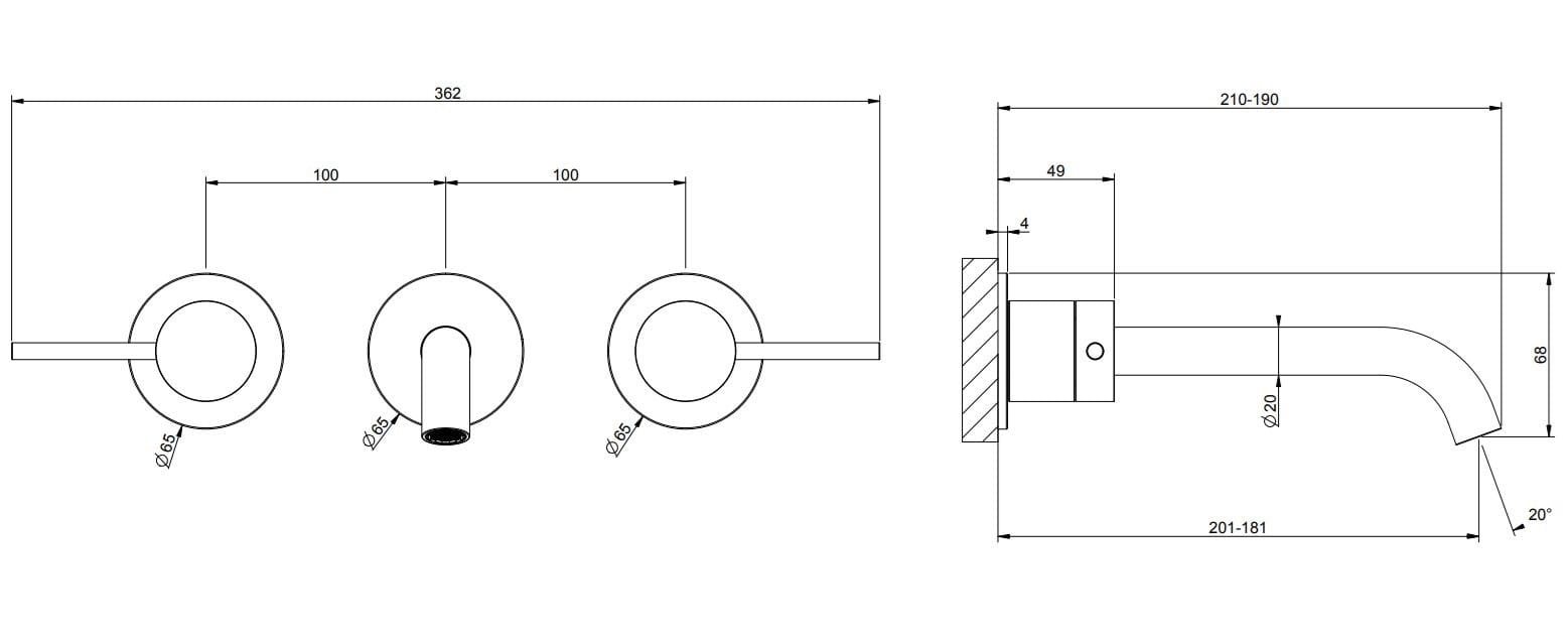 Настенный смеситель для раковины из нержавеющей стали с 3 отверстиями Gessi Messi316 ARCH-00074926 - Вид №3