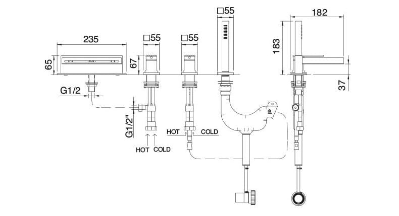 Латунный утопленный кран для ванны с 4 отверстиями Rubinetterie Treemme ARCH-00088027 - Вид №2