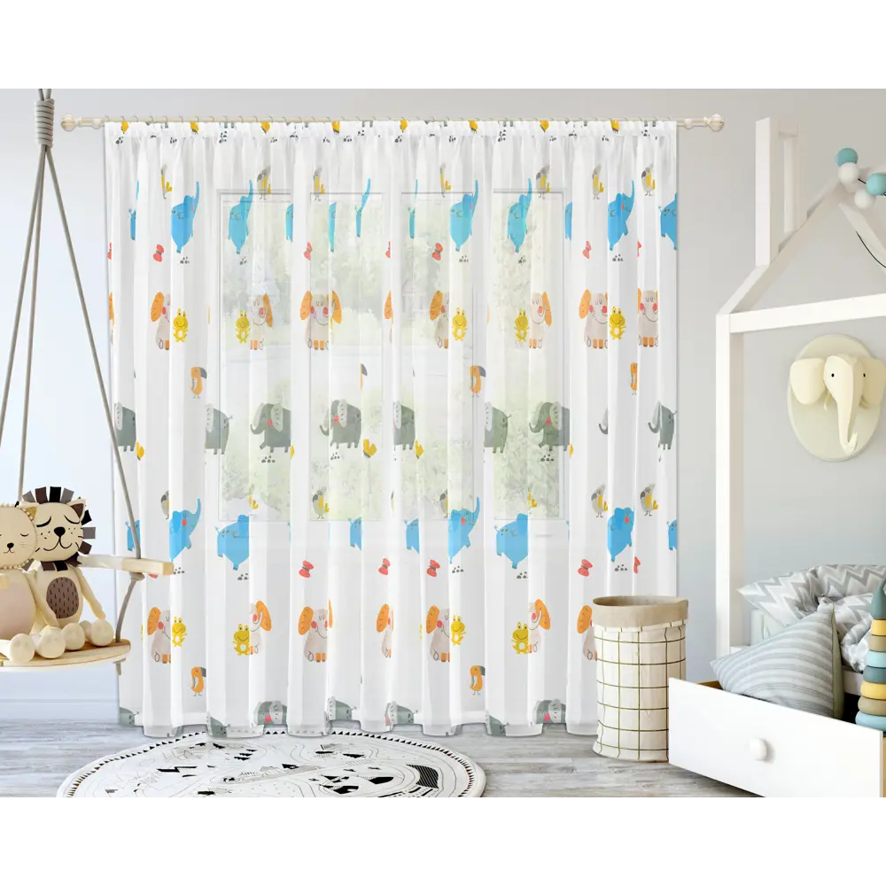 Тюль на ленте Слоники 250x260 см цвет синий 89100807 STLM-2211468 GARDEN  - Вид №4