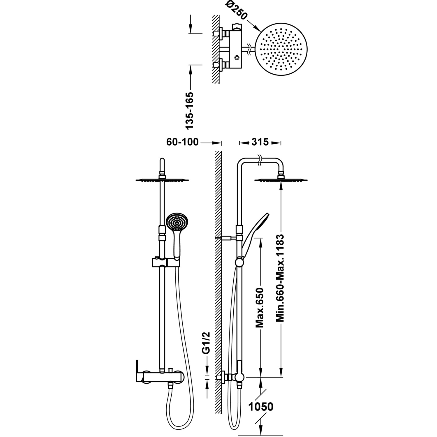 LEX-ALP 2-ходовой настенный смеситель для душа с одной ручкой в сборе-08119703 TRES - Вид №1