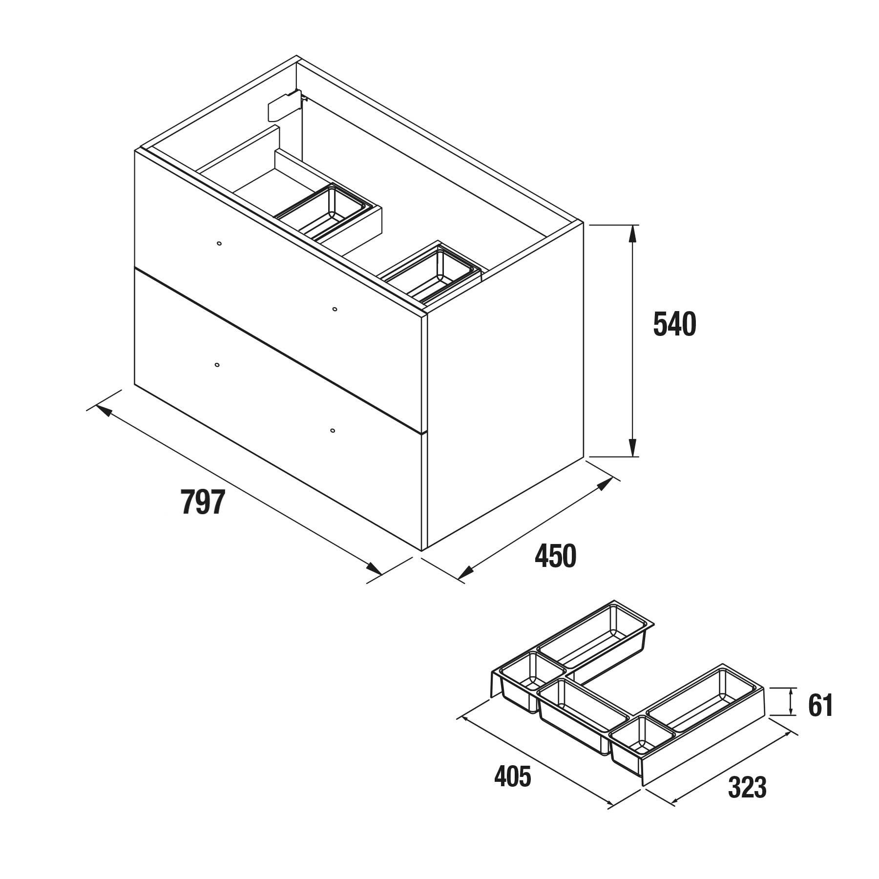 26812 SALGAR Мебель для умывальника FUSSION CHROME 800 2 ящика GLOSS TAUPE 797 x 540 x 450 мм Глянцево-серо-коричневый - Вид №2