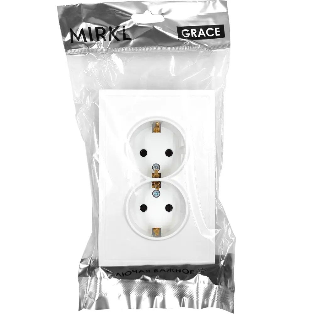 Двойная розетка MIRKL Grace с заземлением, белая 89393856 STLM-1396126 - Вид №4