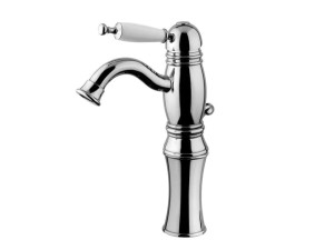 Высокий однорычажный смеситель для раковины с автоматическим сливом