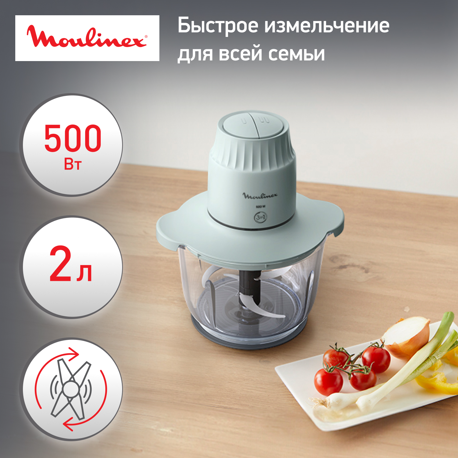 9225081 Измельчитель  Moulinex Choppeo DJ603110 зеленый STDN-0091603 - Вид №3