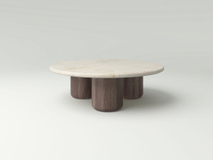 Круглый дубовый журнальный столик с каменной столешницей