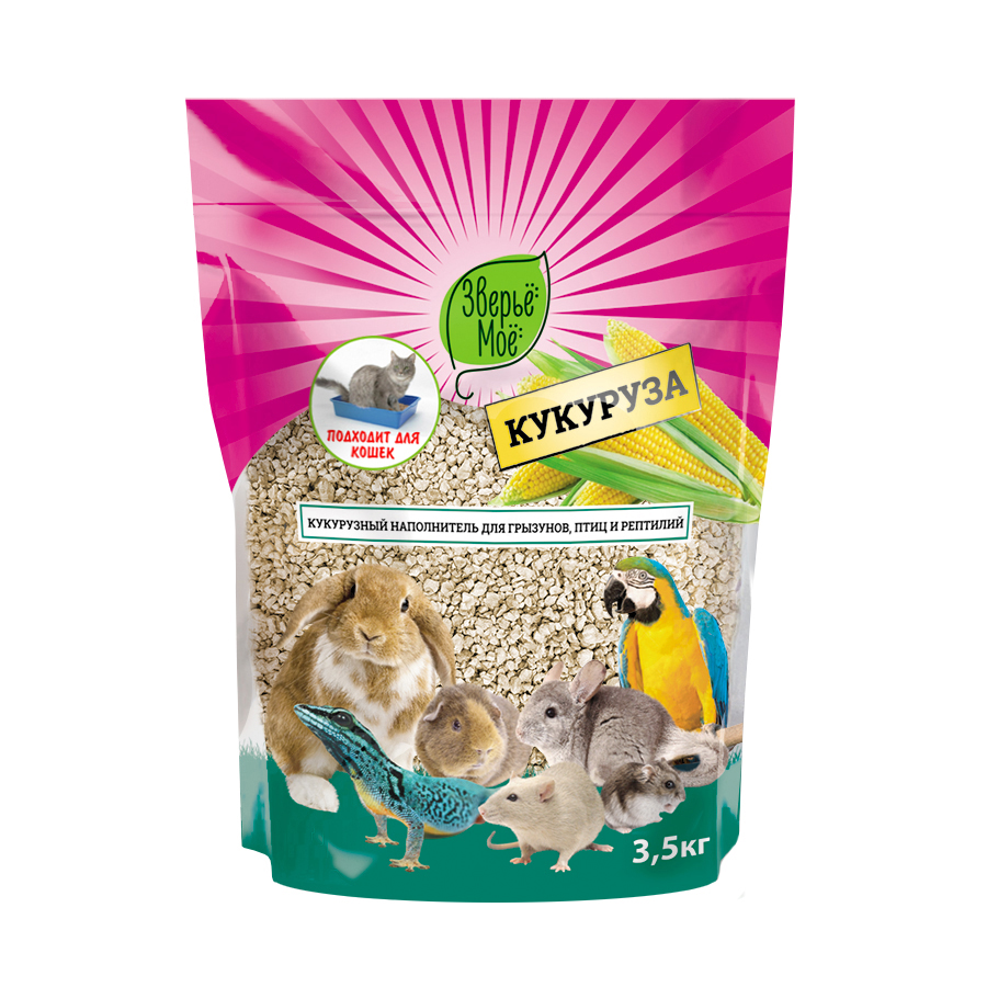 ПР0056966 Наполнитель для грызунов, птиц и рептилий, кошек Кукурузный 3,5кг ЗВЕРЬЕ МОЕ 