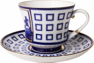 1048403 Императорский фарфоровый завод Чашка чайная с блюдцем "Аничков мост" "Банкетная" Фарфор твердый