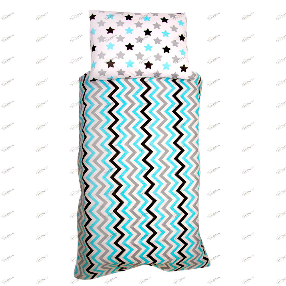 Детское постельное белье "Звезды-зигзаги" графит, бирюза, серое БЕЛЬМАРКО  327387 Голубой Santreyd 