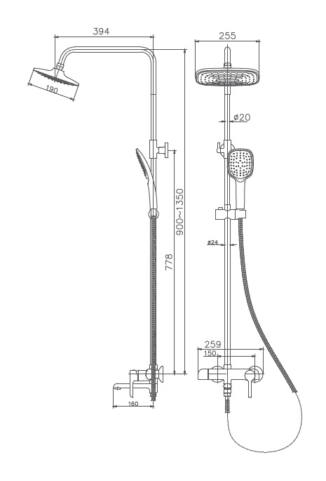 HB24805-7 Душевая система , черный Haiba  - Вид №2