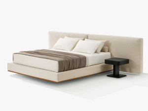 Кожаная двуспальная кровать с мягким изголовьем