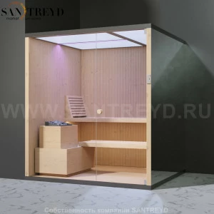 Effegibi BODYLOVE S BL20100005 Сауна. Установка: в левый угол. Мощность: 8 кВт макс. Размеры: длина 200 см, ширина 176 см. Отделка: канадский хемлок и зеркало.