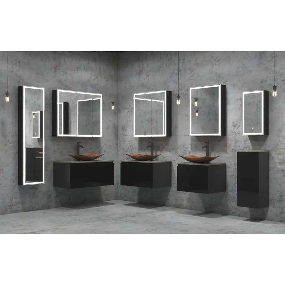 Шкаф зеркальный подвесной Montero Black LED с подсветкой 60x80 см цвет черный Santreyd STLM-2028496 - Вид №1