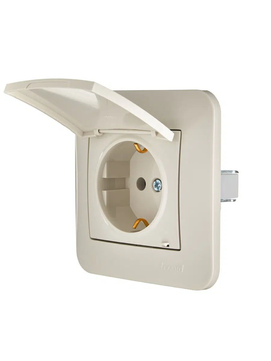 ASTI Розетка с/з с крышкой ПБТ крем LEZARD 7081-0303-123B - Вид №2
