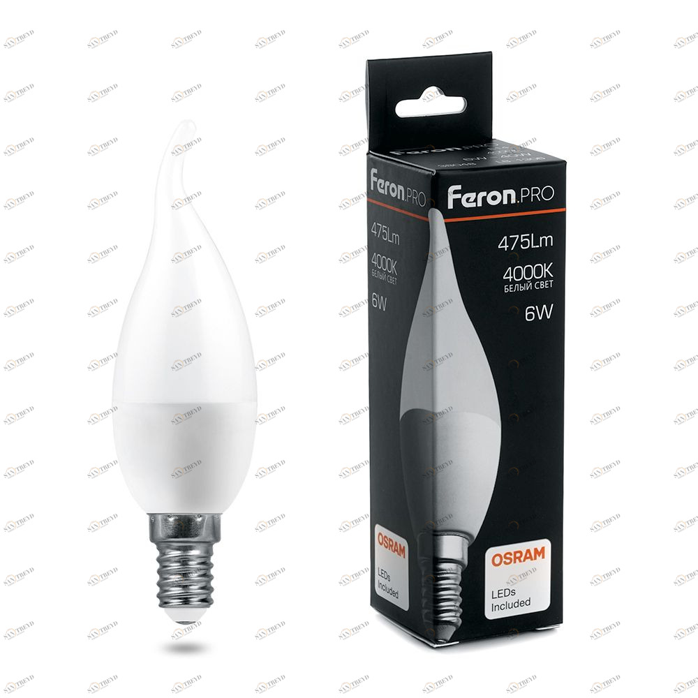 Лампа светодиодная Feron.PRO "Свеча" E14 6W 4000K OSRAM LED LB-1306 38048 FERON  00-3956725 Матовый 
