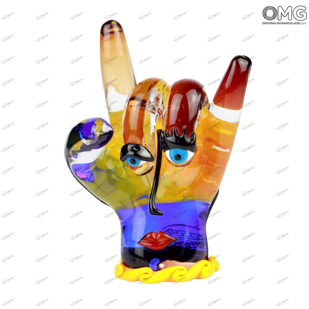 1807 ORIGINALMURANOGLASS Современная скульптура Рука Рок - Pop Art - муранское стекло 16 см 